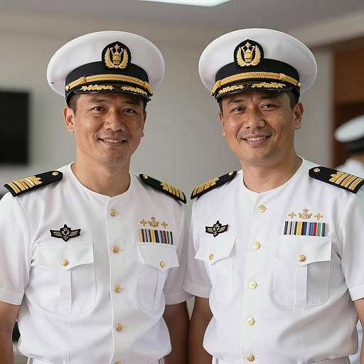 Two Men in Naval Uniforms Smiling Together
