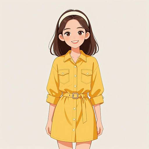 Smiling Woman in Mustard Shirt Dress