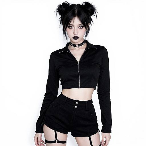 Goth Woman with Black Hair Buns