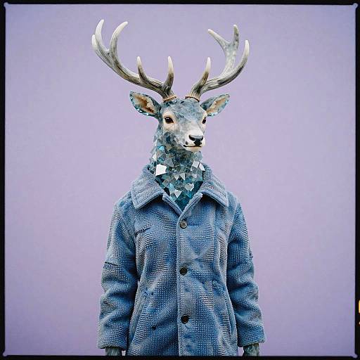 Surreal Azure Crystal Stag-Person Portrait