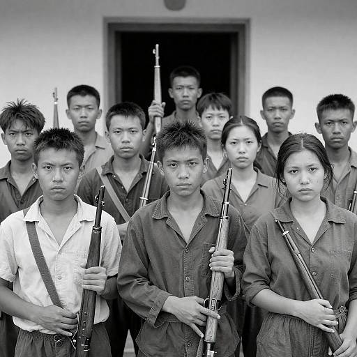 Rugged Group Portrait with Rifles