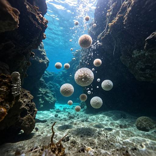 Sunlit Underwater Cavern with Crystals