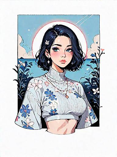 Stylized Portrait of Woman in Floral Crop Top