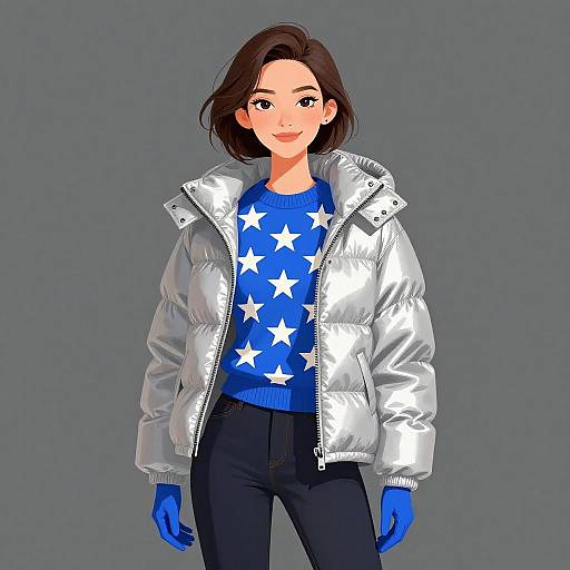 Sporty Chic Woman in Silver Puffer