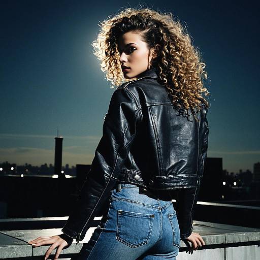 Fashion Model with Curly Mullet on Rooftop