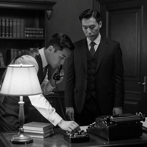 Pinstripe Noir: Men in Dim Study