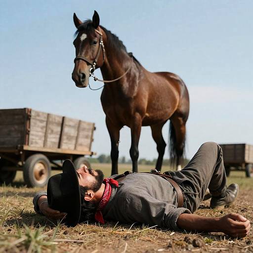 Intense Man with Horse and Wagon