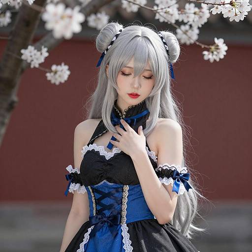 Cosplayer with Silver Twin Buns