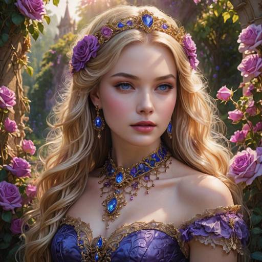 Fantasy Woman with Blonde Hair and Purple Jewelry
