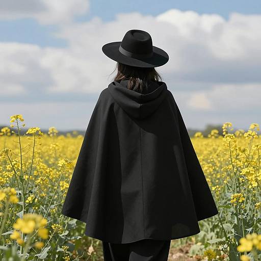 Mystical Figure in a Yellow Flower Field