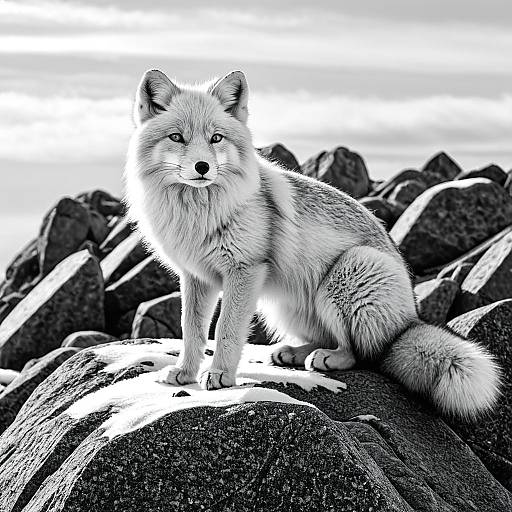 Majestic Arctic Fox on Snowy Rocks