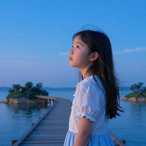 Pensive Girl on Ethereal Islands Bridge