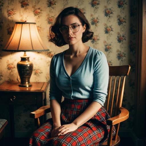 Woman in Vintage Room Sitting on Wooden Chair
