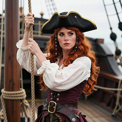 Determined Pirate Woman at Sea