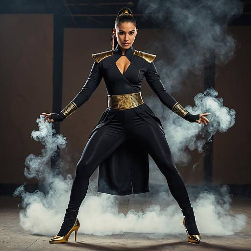 Egyptian Martial Artist in Black and Gold Combat Suit