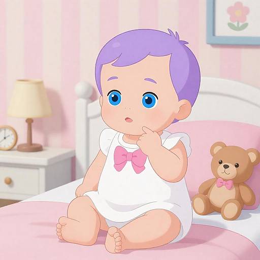 Thoughtful Chubby Baby with Purple Hair