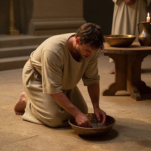 Foot Washing Scene in Golden Light