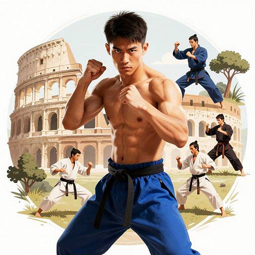 Dynamic Martial Arts Illustration with Fighter