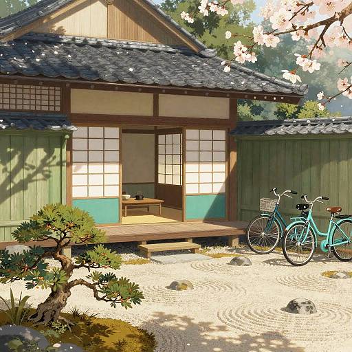 Traditional Japanese Teahouse in Zen Garden