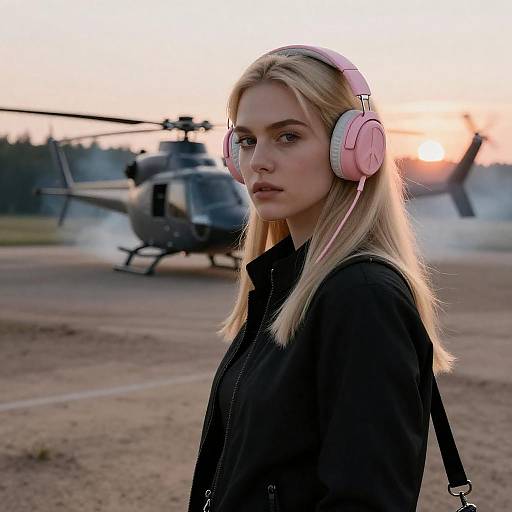 Intense Blonde Woman with Headphones