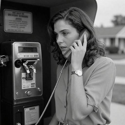 Vintage Payphone Scene with Thoughtful Woman