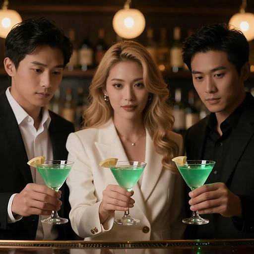 Green Cocktails in Dimly Lit Bar