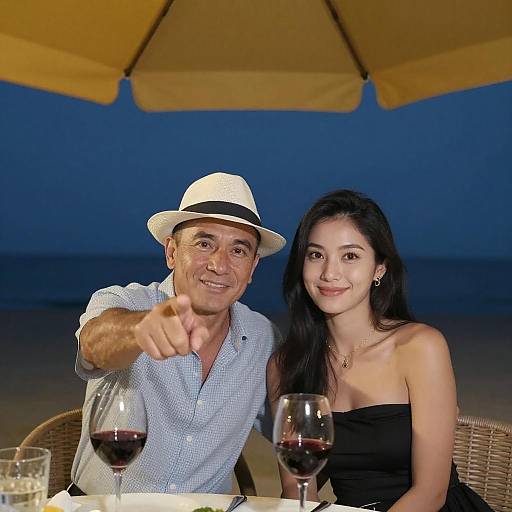 Romantic Night Under a Yellow Umbrella