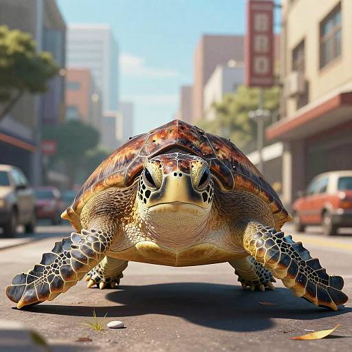 Anthropomorphic Sea Turtle in Urban Setting