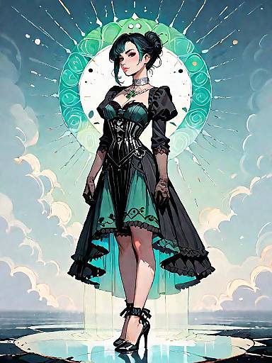 Dark Fantasy Woman in Gothic Corset Dress