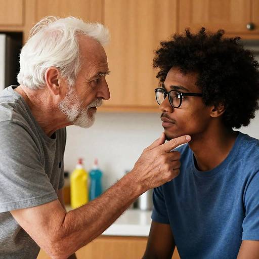 Intimate Kitchen Moment Between Two Men
