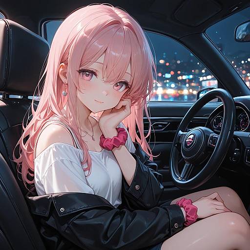Charming Girl in Car Interior