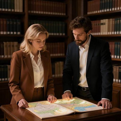 Intimate Moment in a Dimly Lit Library