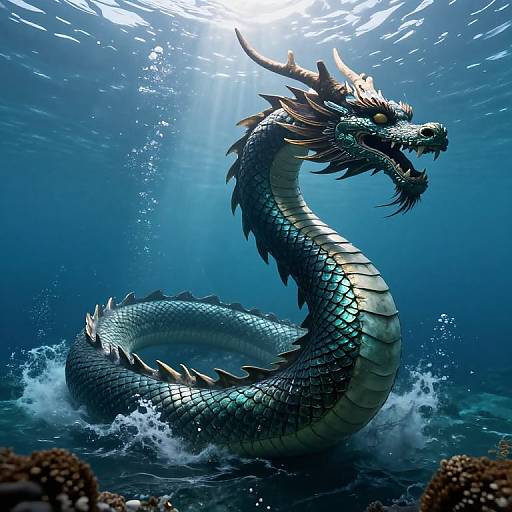Majestic Serpentine Dragon Undersea