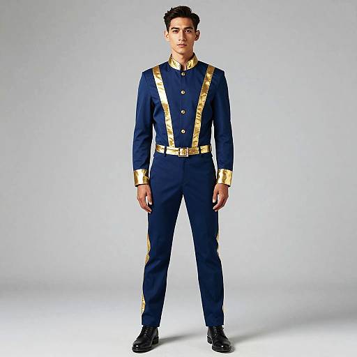 Man in Blue and Gold Costume