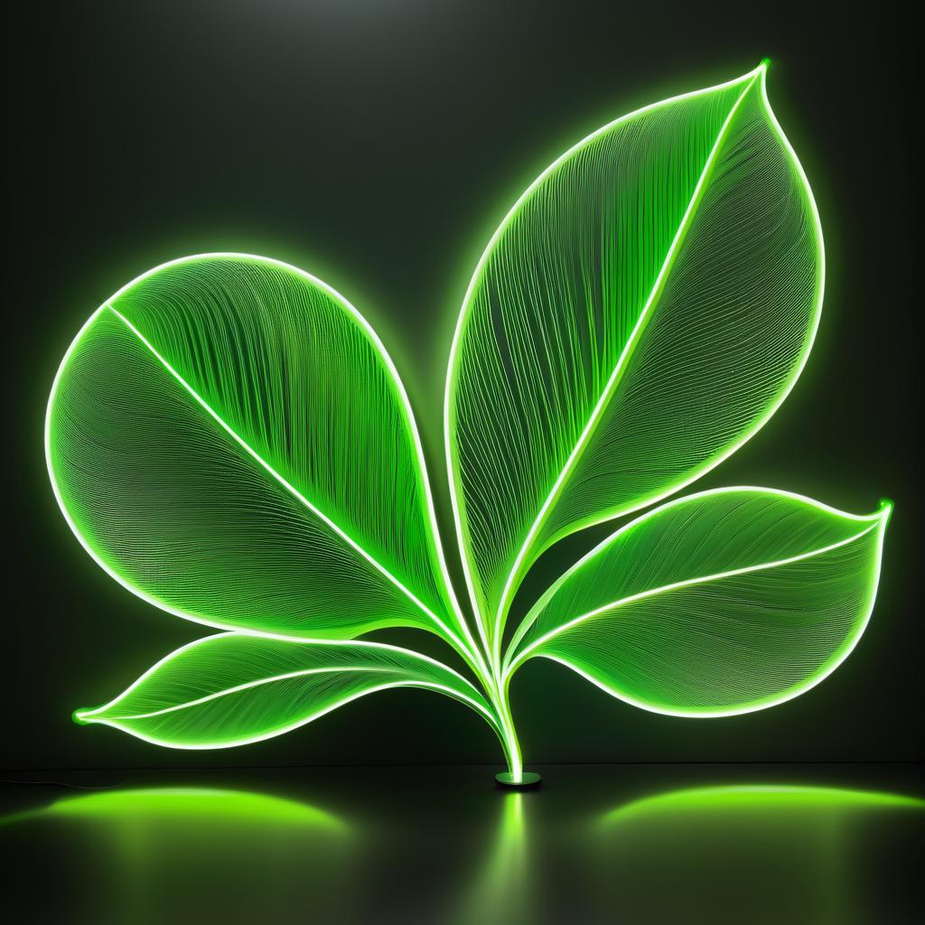 Ethereal Green Leaf Light Artwork