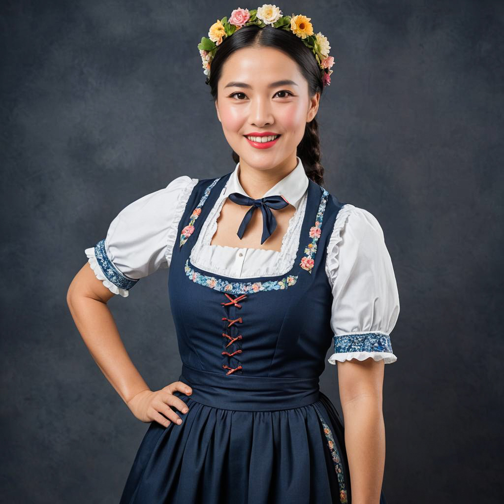 Smiling Waitress in Bavarian Attire