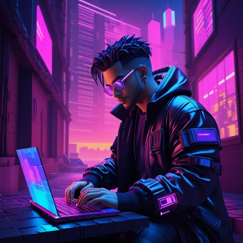 Vivid Cyberpunk Hacker in Alley