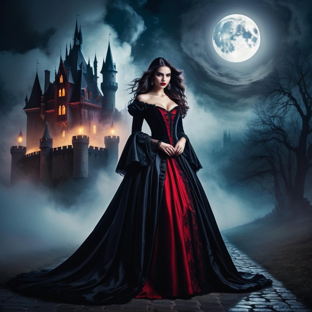 Elegant Vampire in Gothic Moonlit Landscape