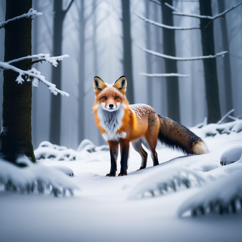 Mystical Fox in Snowy Forest Scene