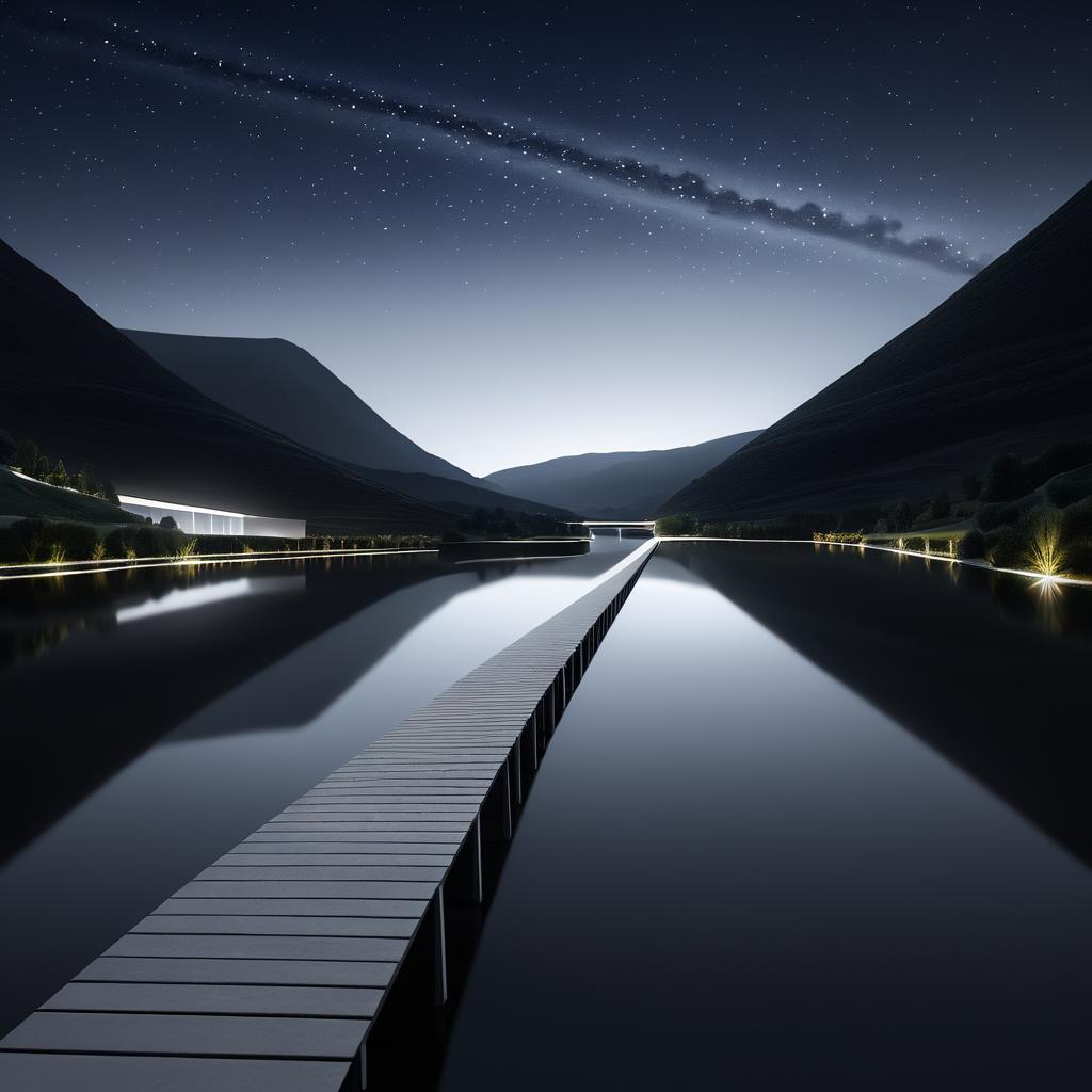 Serene Nightscape: Bridge Over Lake