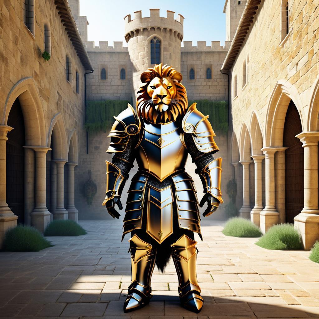 Knightly Lion in a Castle Courtyard