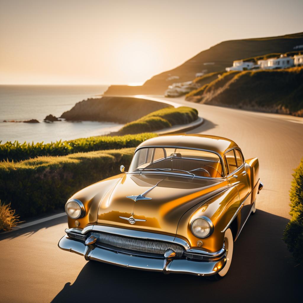 Cinematic Vintage Car on Coastal Road