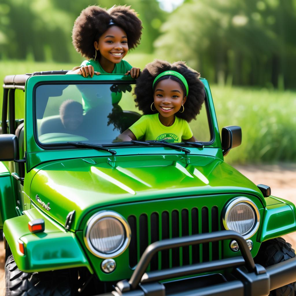 Joyful Journey in a Green Jeep