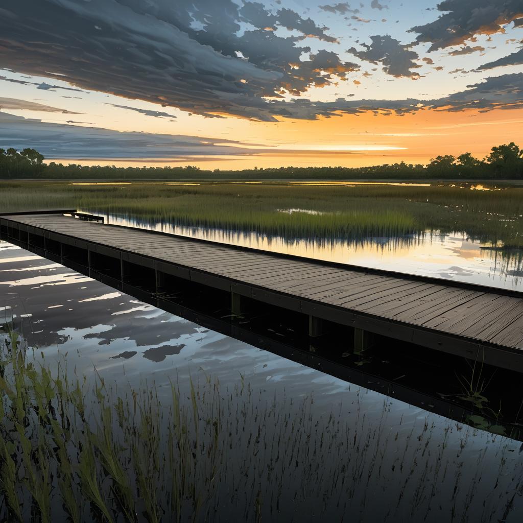 Dramatic Wetland Evening with Intricate Patterns