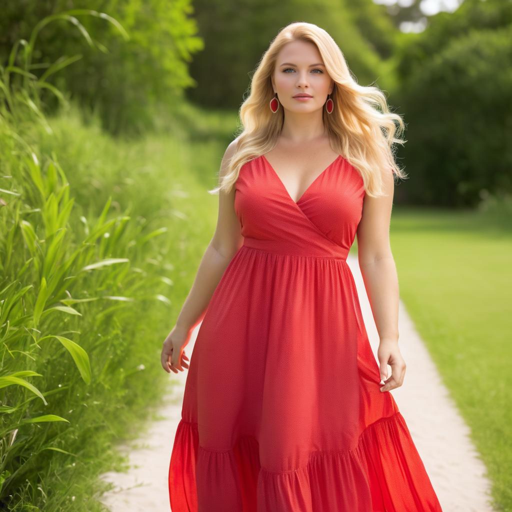 Curvy Woman in Red Summer Dress