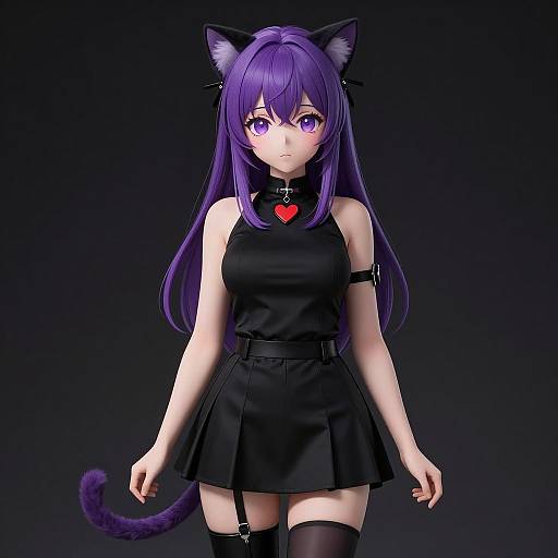 Anime Girl with Purple Hair and Cat Features