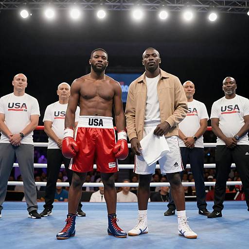 Dynamic Boxing Match in Vibrant Arena