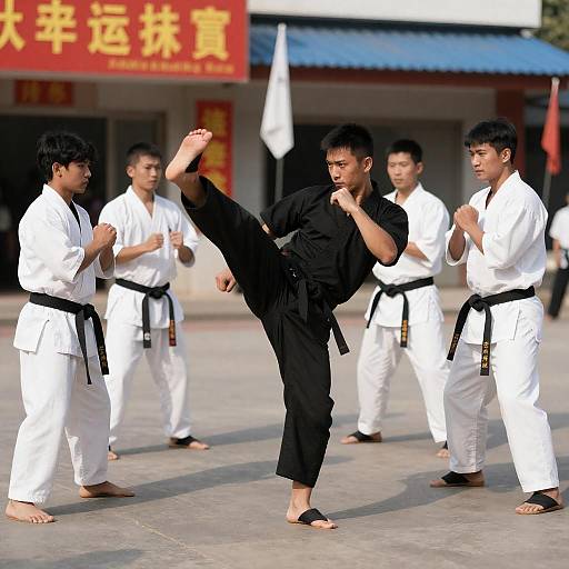 Dynamic Martial Arts Routine in Bright Sunlight