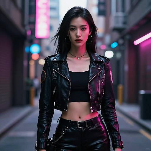 Cyberpunk Woman in Neon Alley