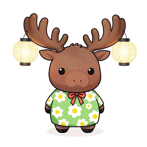 Kawaii Moose with Paper Lantern Antlers